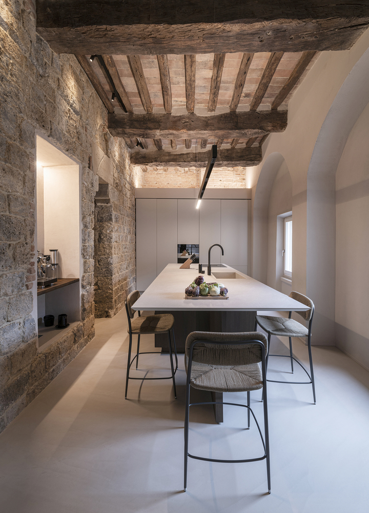 Minimalist Home Inside a Medieval Tower in Siena dining kitchen
