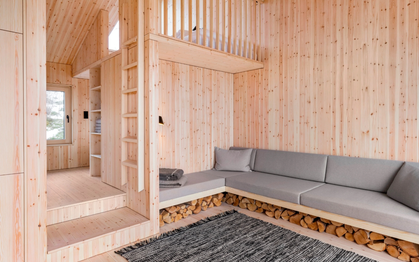 Norway Aurora Cabin Living log storage
