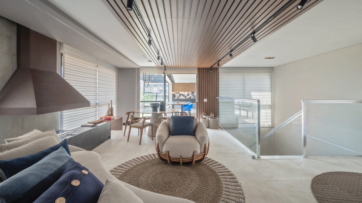 A 350 sqm Duplex Blends Comfort and Clean Design upstairs seating